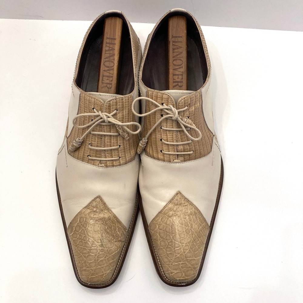 Mezlan Havok Crocodile Leather Oxford Shoes Mens 13 Tan Ivory Colorblock